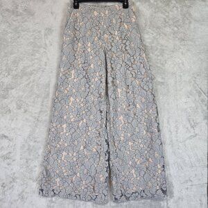 Feather Bone Pants Womens XS Gray Lace Wide Leg Lined Floral Anthropologie